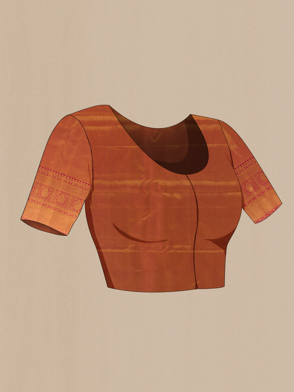 Close up image of the blouse of Golden Dual Tone Kanjivaram Tissue Saree with Zari Brocade on the body and Zari Border. 