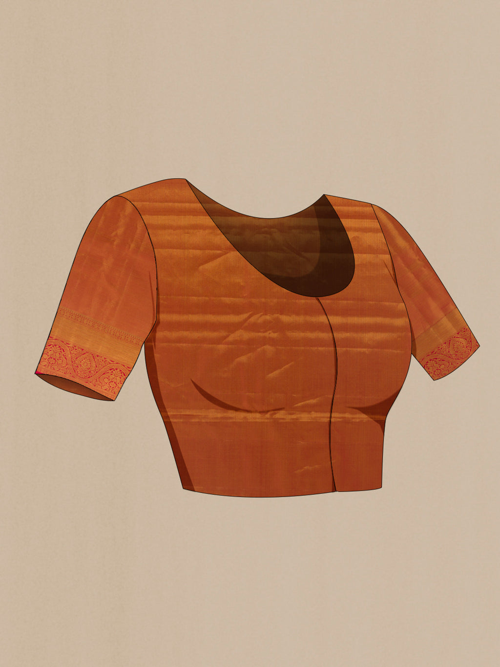 Close up image of the blouse of Golden Dual Tone Kanjivaram Tissue Saree with Zari Brocade on the body and Zari Border. 