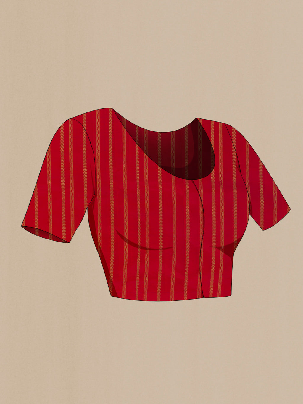 Close up image of the blouse of Pure Silk Red Kanchipuram Saree with Zari Butta on the body and Zari Border. 