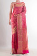 Pure Silk Pink Kanchipuram Saree with Zari Brocade on the body and Zari Border.  displayed on a mannequin