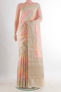 Multi Color Tussar Saree with Zari Brocade on the body and Zari Border.  displayed on a mannequin