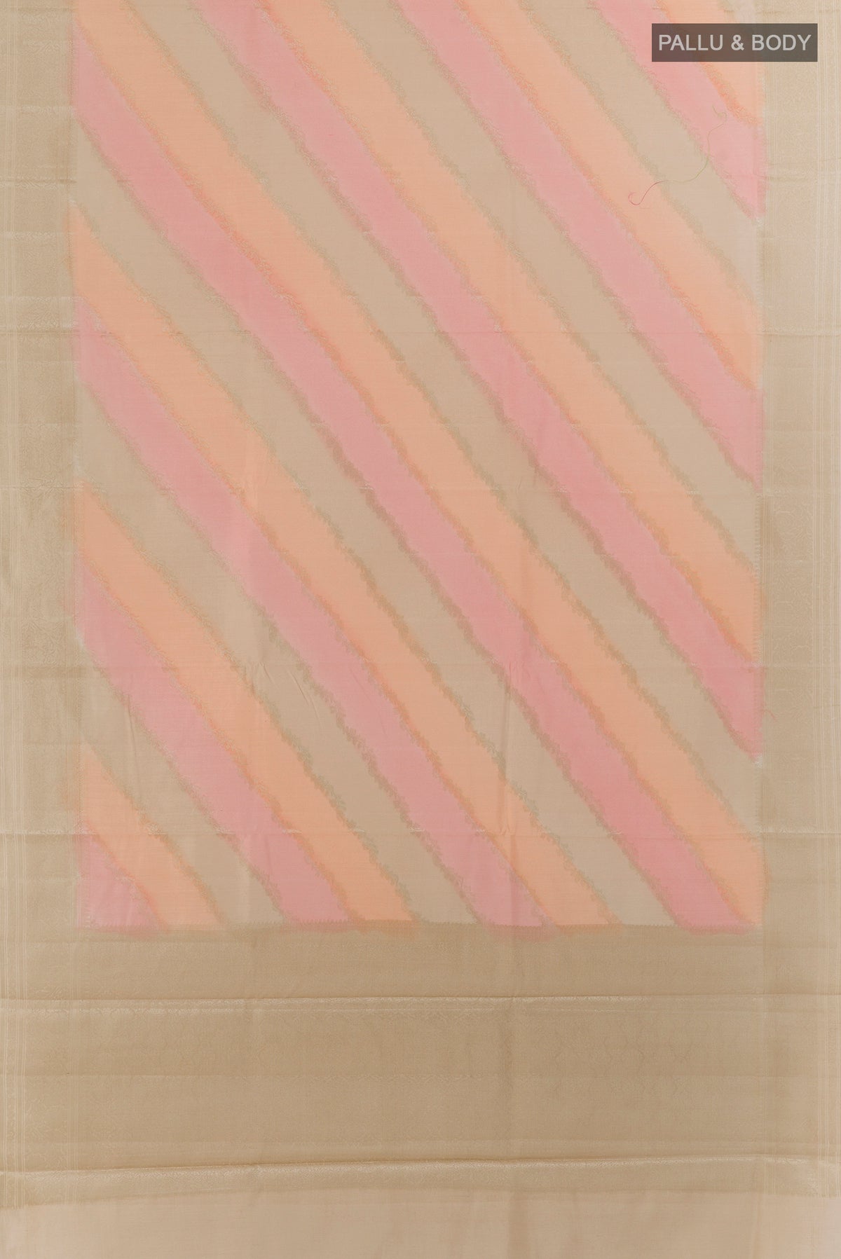 Flat view of Multi Color Tussar Saree with Zari Brocade on the body and Zari Border. 