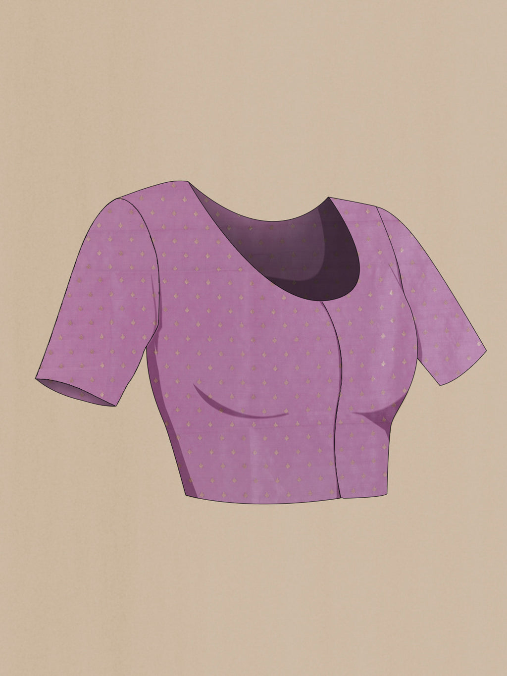 Close up image of the blouse of Lavender Organza Saree with Embroidered on the body and Embroidered Border. 