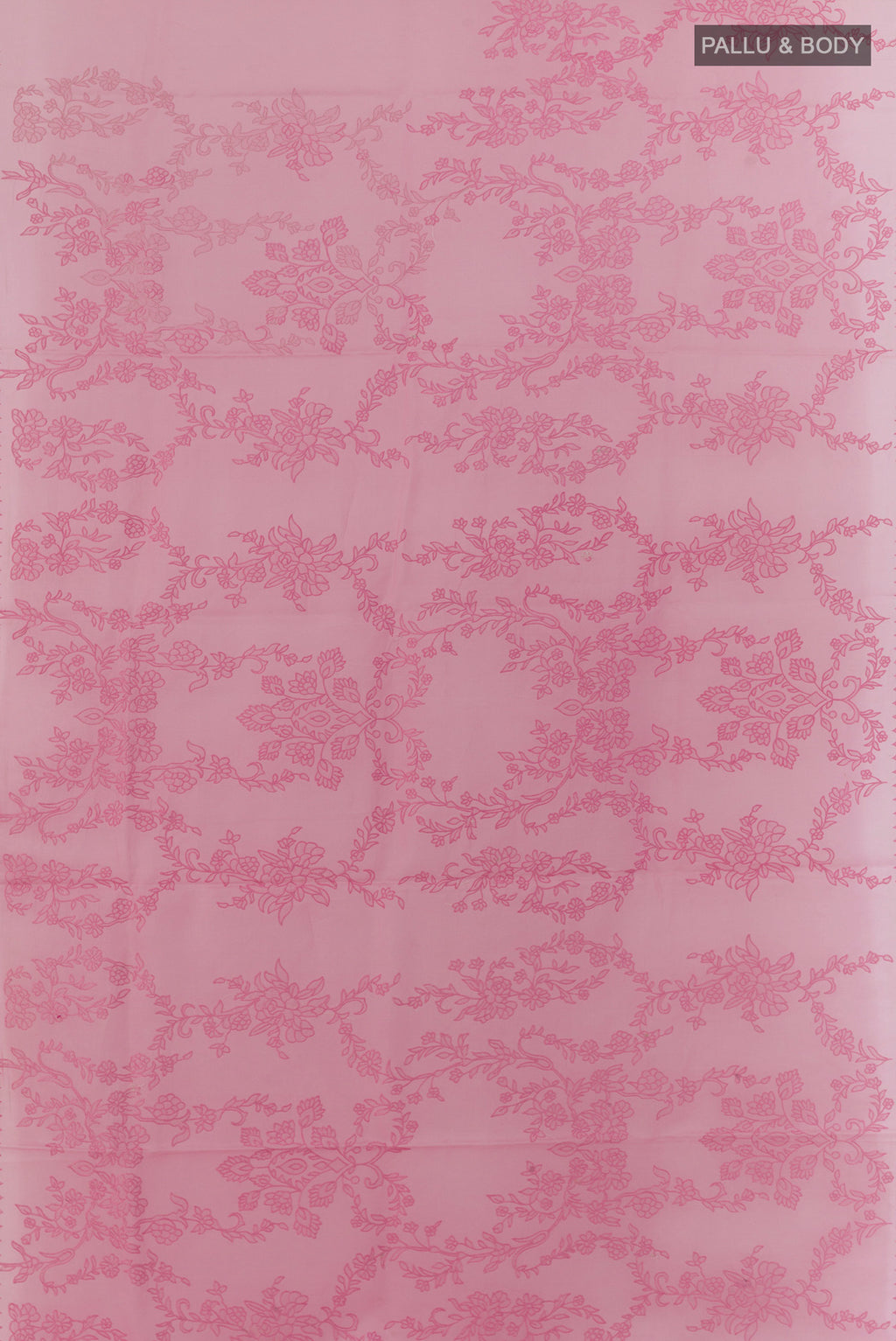 Flat view of Pink Organza Saree with Embroidered on the body and Embroidered Border. 