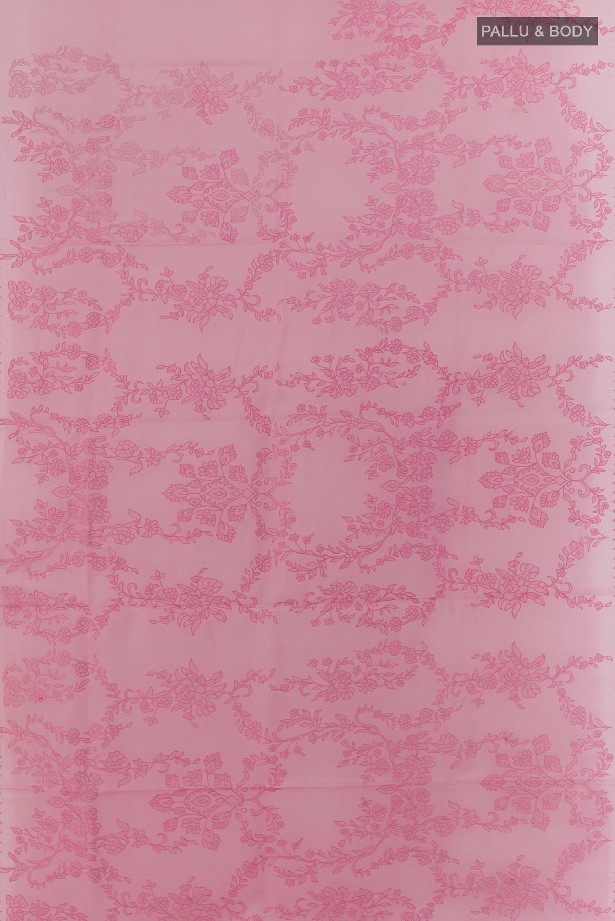 Flat view of Pink Organza Saree with Embroidered on the body and Embroidered Border. 