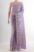 Lavender Tussar Saree with Checked design on the body and Zari Border.  displayed on a mannequin