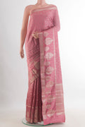 Rose Gold Tussar Saree with Checked design on the body and Zari Border.  displayed on a mannequin