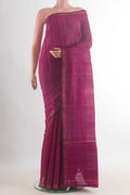 Dark Pink Tussar Saree with Zig Zag design on the body and Zari Border.  displayed on a mannequin