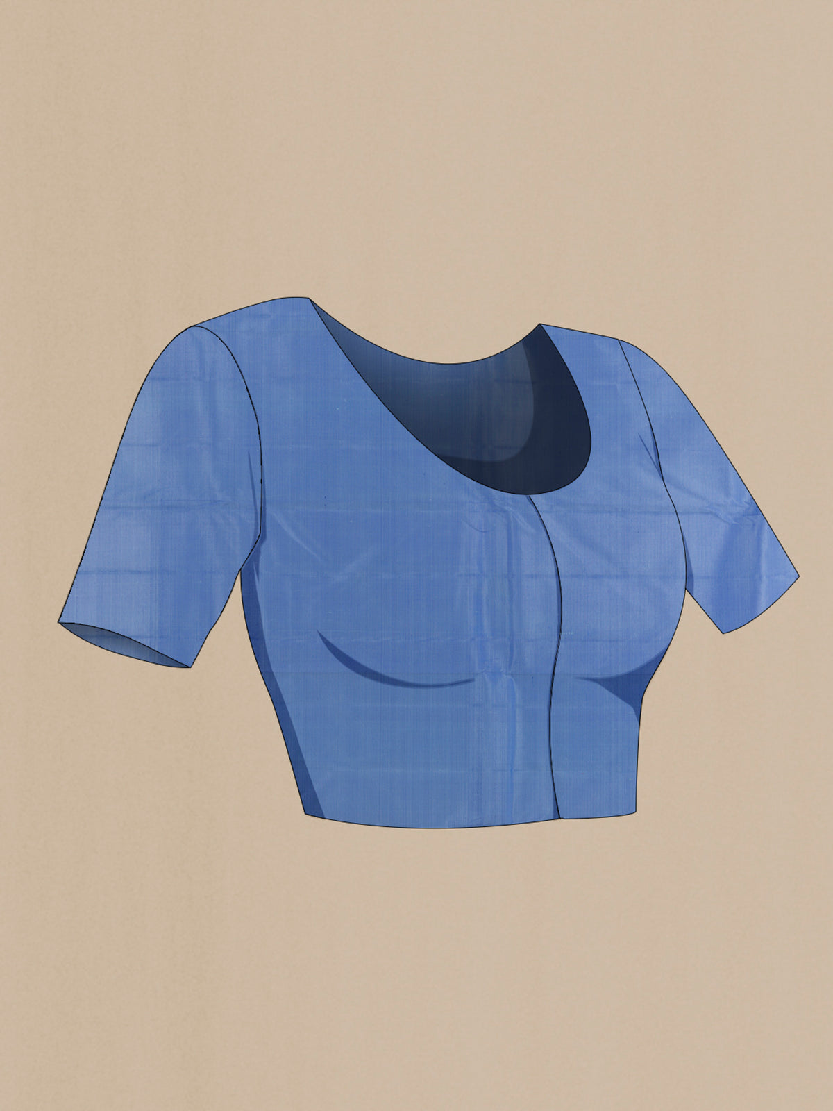 Close up image of the blouse of Pure Silk Light Blue Kanchipuram Saree with Zari Butta on the body and Zari Border. 