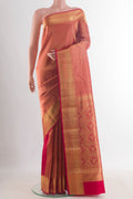 Pure Silk Red Kanchipuram Saree with Zari Brocade on the body and Zari Border.  displayed on a mannequin