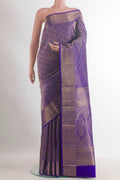 Pure Silk Royal Blue Kanchipuram Saree with Zari Brocade on the body and Zari Border.  displayed on a mannequin