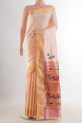 Pure Silk Rose pink Paithani Saree with Zari Butta on the body and Zari Border.  displayed on a mannequin