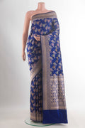 Pure Silk Blue Banarasi Saree with Zari Brocade on the body and Zari Border.  displayed on a mannequin