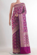 Pure Silk Purple Banarasi Saree with Zari Brocade on the body and Zari Border.  displayed on a mannequin