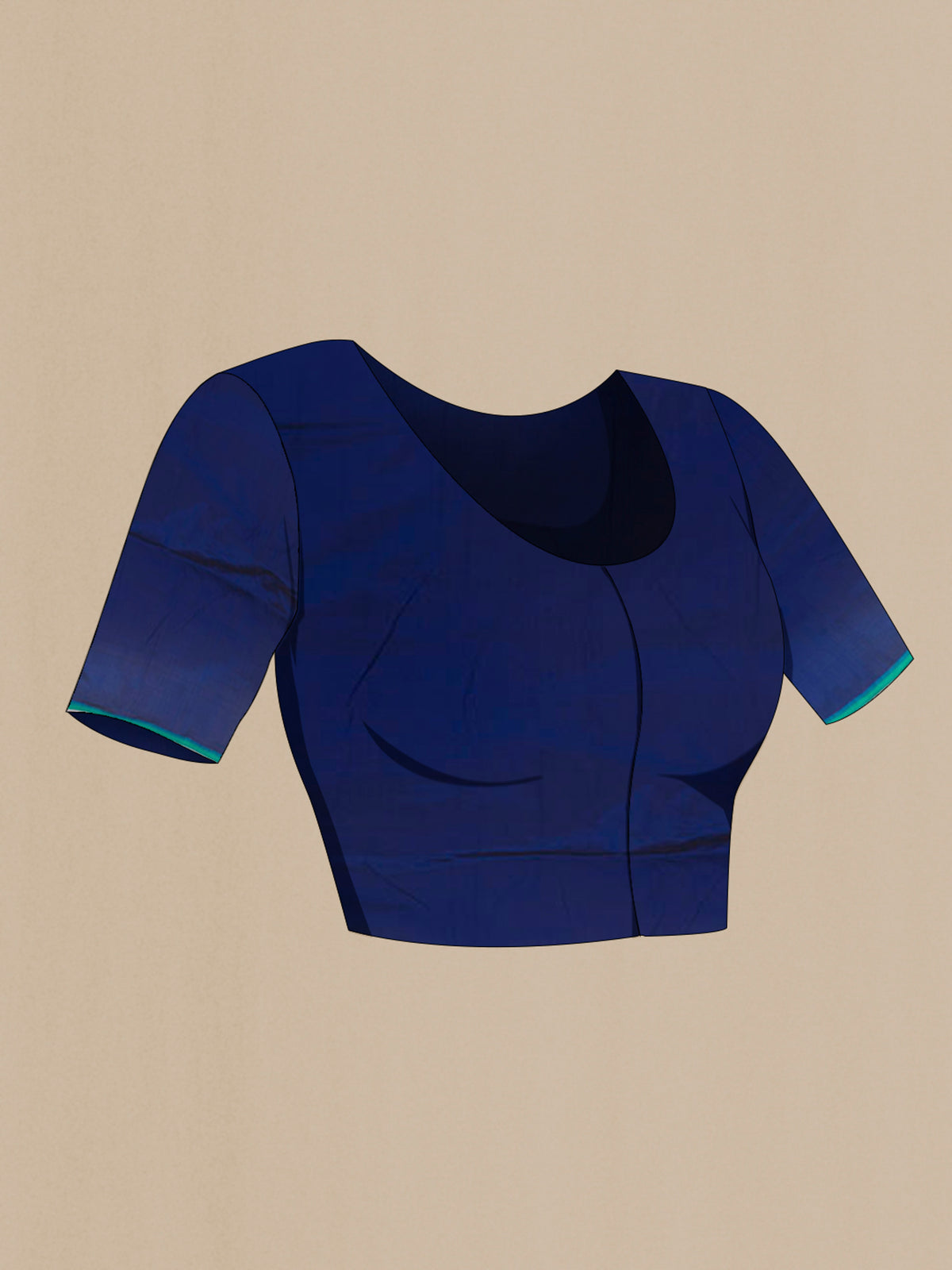 Close up image of the blouse of Pure Silk Blue Banarasi Saree with Zari Butta on the body and Zari Border. 