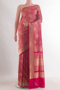 Pure Silk Pink Banarasi Saree with Zari Brocade on the body and Zari Border.  displayed on a mannequin