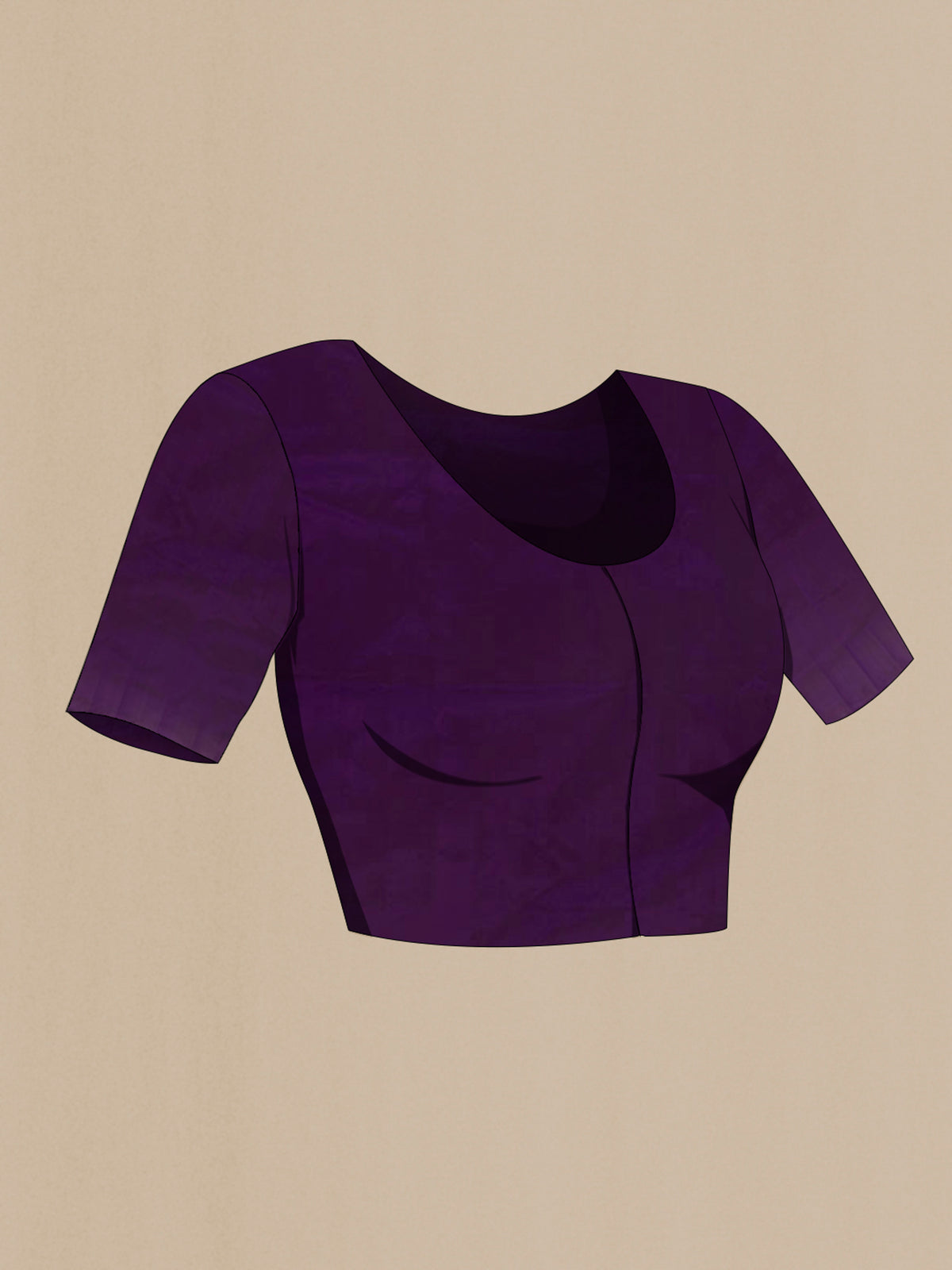 Close up image of the blouse of Pure Silk Violet Banarasi Saree with Zari Butta on the body and Zari Border. 