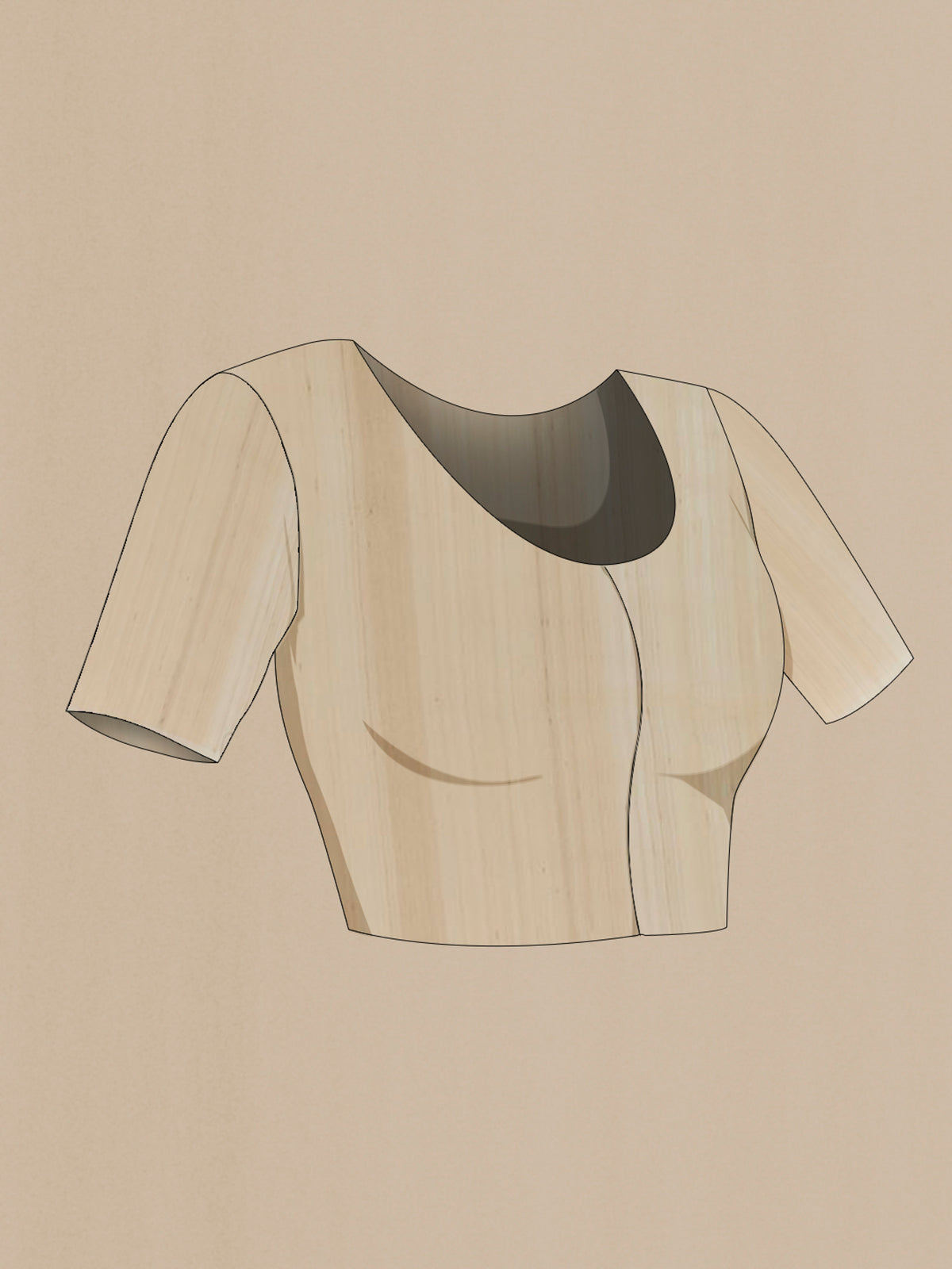 Close up image of the blouse of Beige Banarasi Tussar Saree with Zari Brocade on the body and Zari Border. 