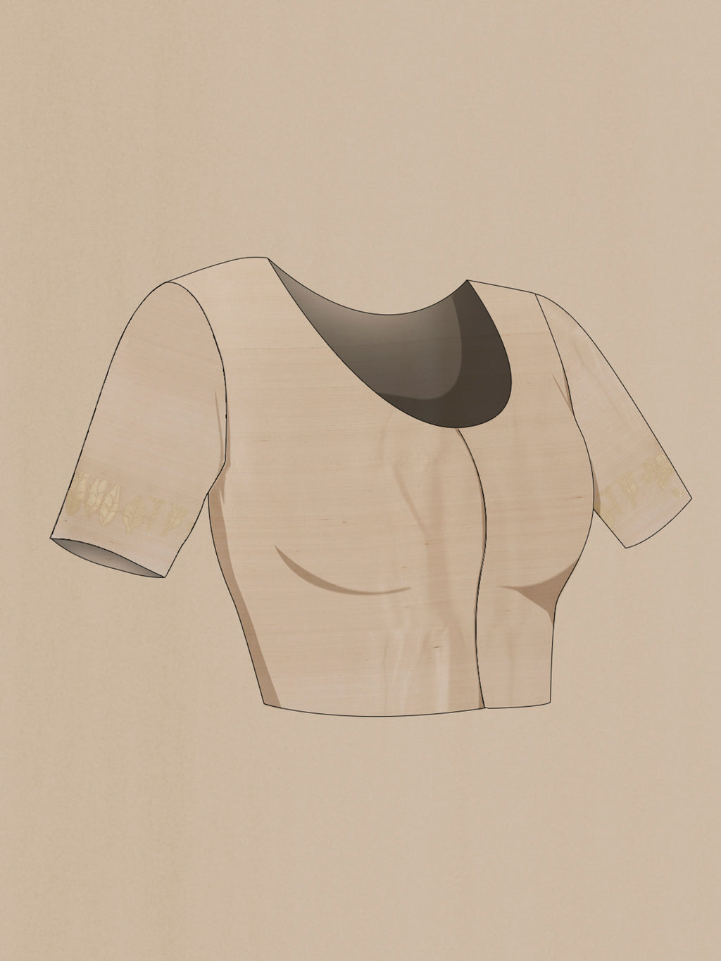 Close up image of the blouse of Off White Banarasi Tussar Saree with Stripes on the body and Zari Border. 
