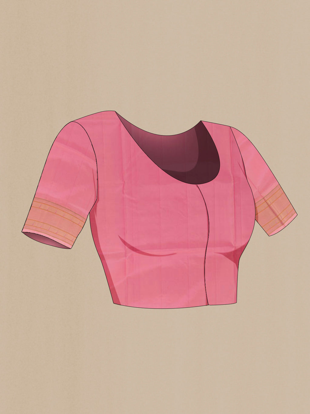 Close up image of the blouse of Pure Silk Pink Soft Saree with Zari Butta on the body and Paithani Border. 