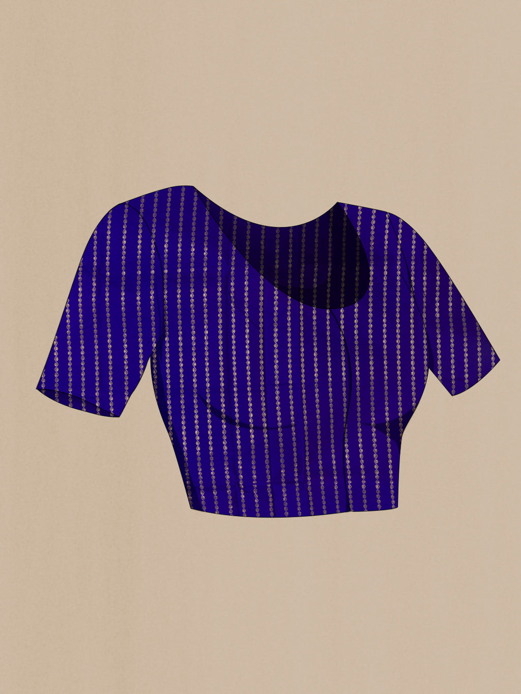 Close up image of the blouse of Royal Blue Banarasi Saree with Zari Butta on the body and Zari Border. 