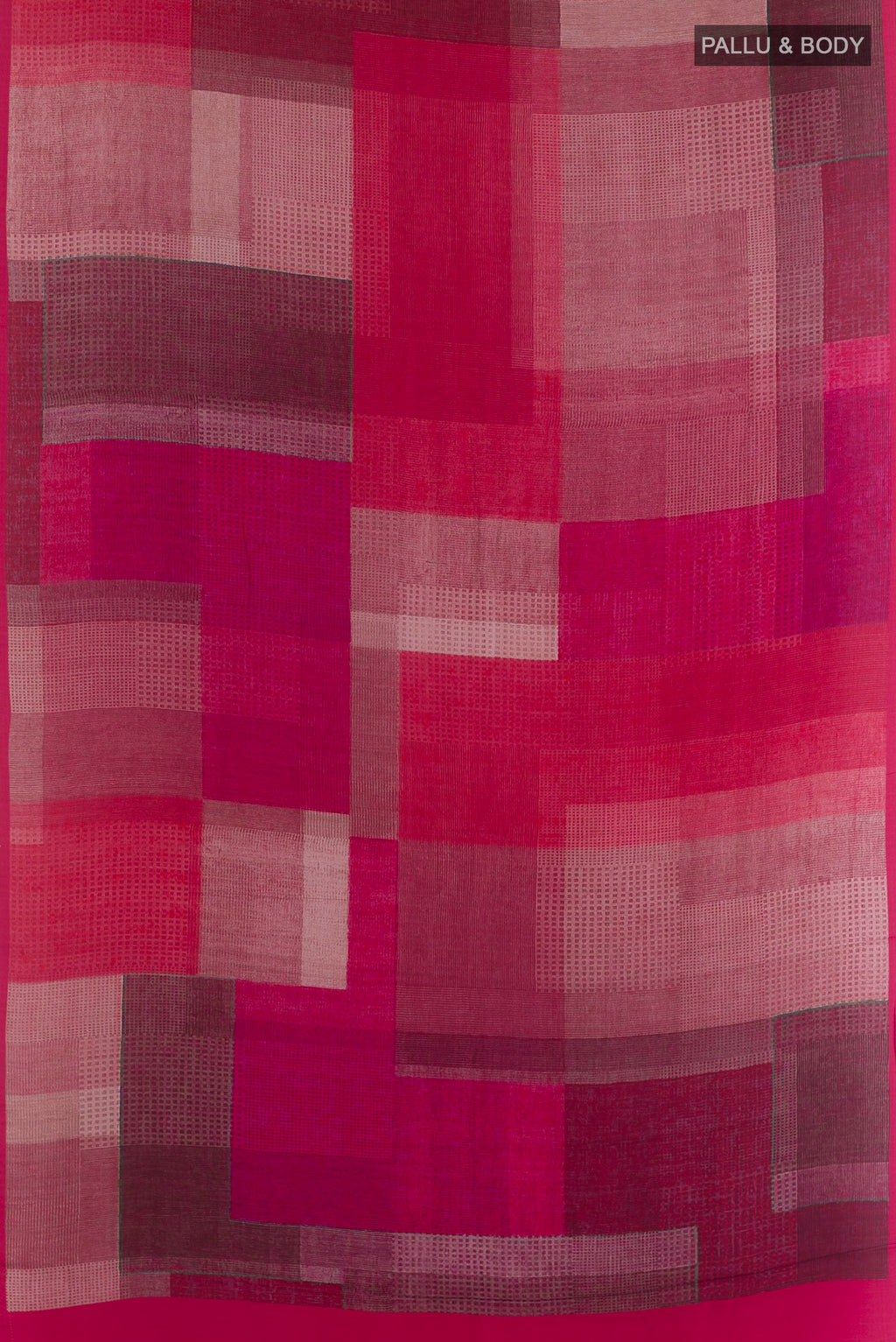 Flat view of Pink Mysore Crepe Saree with Printed design on the body and Plain Border. 
