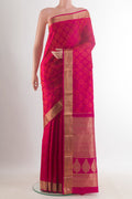 Pure Silk Dark Pink Kanchipuram Saree with Jacquard design on the body and Zari Border.  displayed on a mannequin