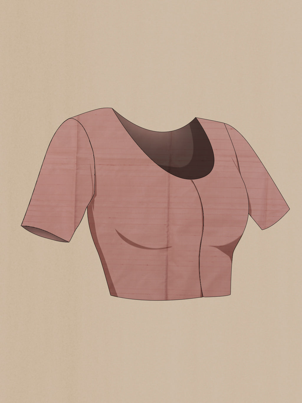 Close up image of the blouse of Pure Silk Rose Gold Soft Saree with Stripes on the body and Zari Border. 