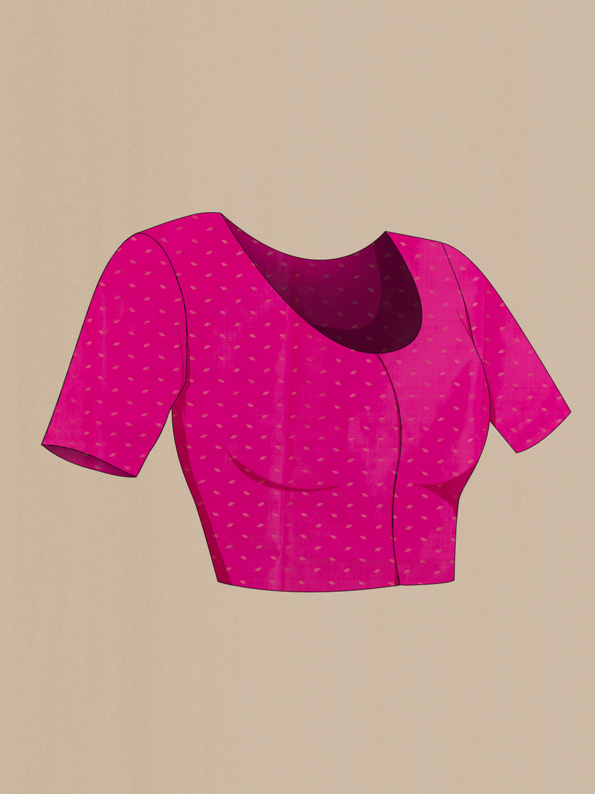 Close up image of the blouse of Pure Silk Pink Soft Saree with Stripes on the body and Without Border. 