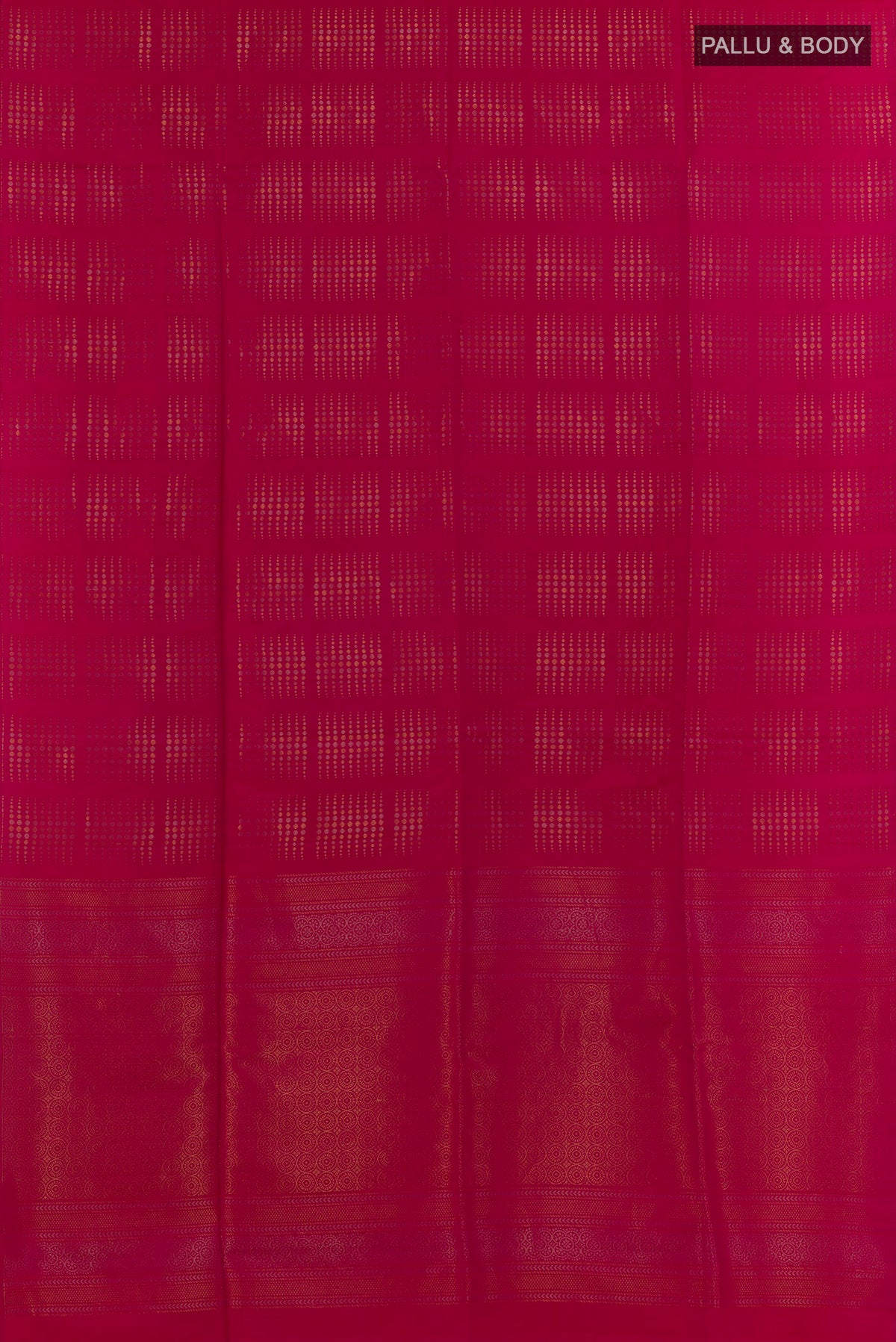 Flat view of Pure Silk Pink Soft Saree with Zari Brocade on the body and Without Border. 