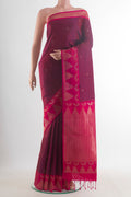 Pure Silk Purple Soft Saree with Zari Butta on the body and Zari Border.  displayed on a mannequin