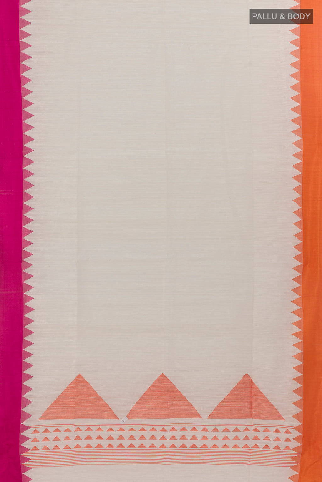 Flat view of Pure Silk White Jute Saree with Plain Body and Ganga Jamuna Border. 