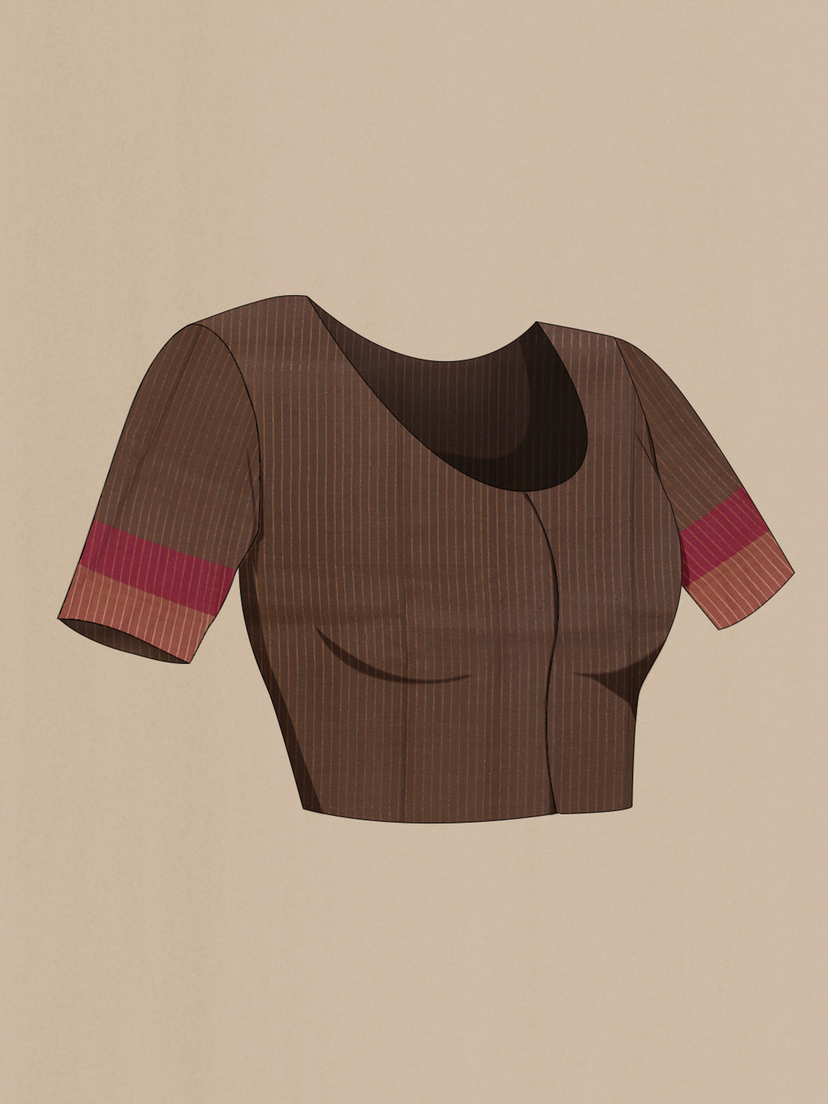 Close up image of the blouse of Multi Color Tussar Saree with Embroidered on the body and Zari Border. 