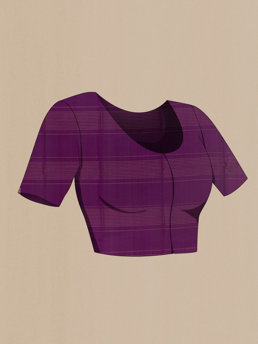 Close up image of the blouse of Pure Silk Purple Banarasi Saree with Checked design on the body and Zari Border. 