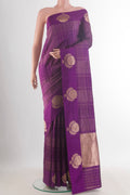Pure Silk Purple Banarasi Saree with Checked design on the body and Zari Border.  displayed on a mannequin