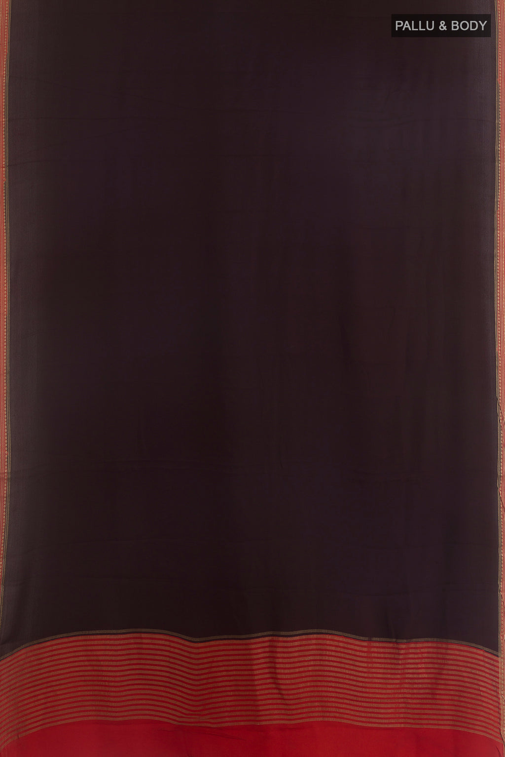 Flat view of Brown Mysore Crepe Saree with Plain Body and Zari Border. 
