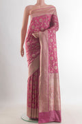 Pure Silk Pink Banarasi Saree with Zari Brocade on the body and Zari Border.  displayed on a mannequin