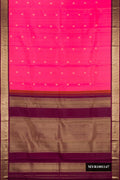 Pink Dual Tone Kanchipuram Silk Saree with Zari Butta on the body and Zari Border.  displayed on a mannequin