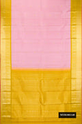 Rose pink Dual Tone Kanchipuram Silk Saree with Zari Butta on the body and Zari Border.  displayed on a mannequin