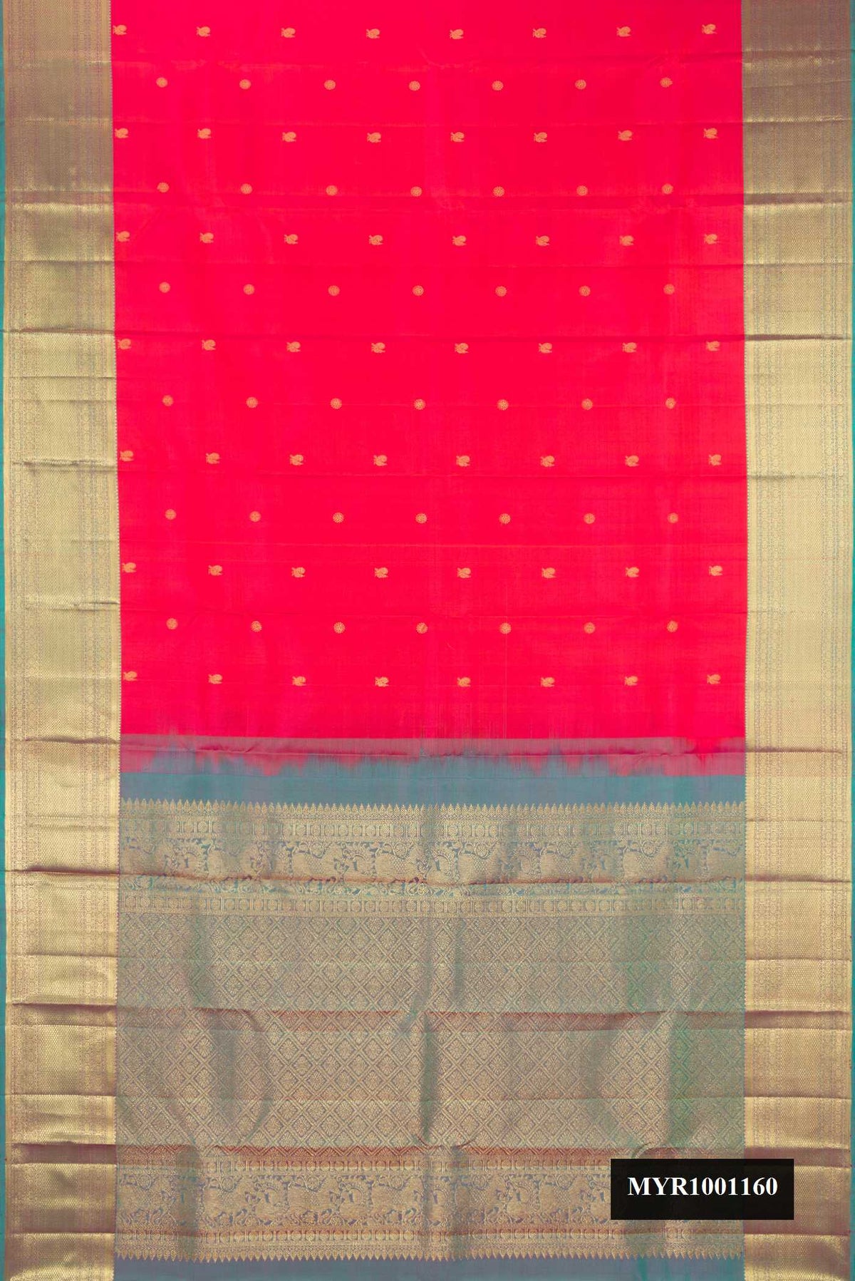 Pink Dual Tone Kanchipuram Silk Saree with Zari Butta on the body and Zari Border.  displayed on a mannequin