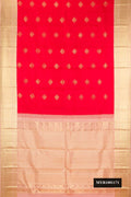Red Dual Tone Kanchipuram Silk Saree with Zari Butta on the body and Zari Border.  displayed on a mannequin