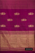 Purple Dual Tone Kanchipuram Silk Saree with Zari Butta on the body and Without Border.  displayed on a mannequin