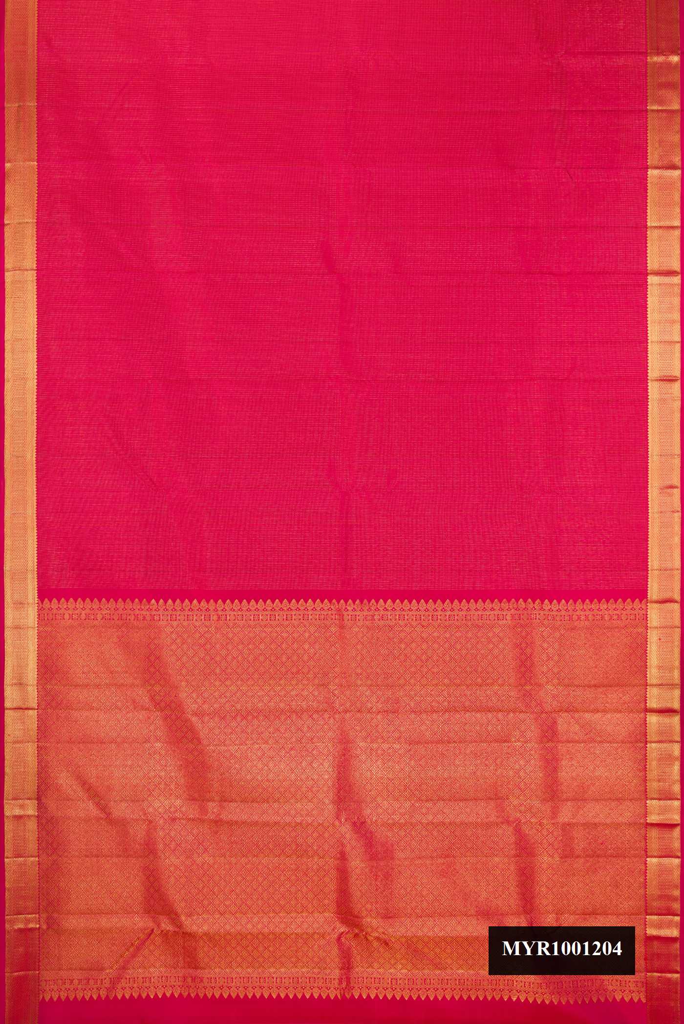 Dark Pink Dual Tone Kanchipuram Silk Saree with Checked design on the body and Zari Border.  displayed on a mannequin