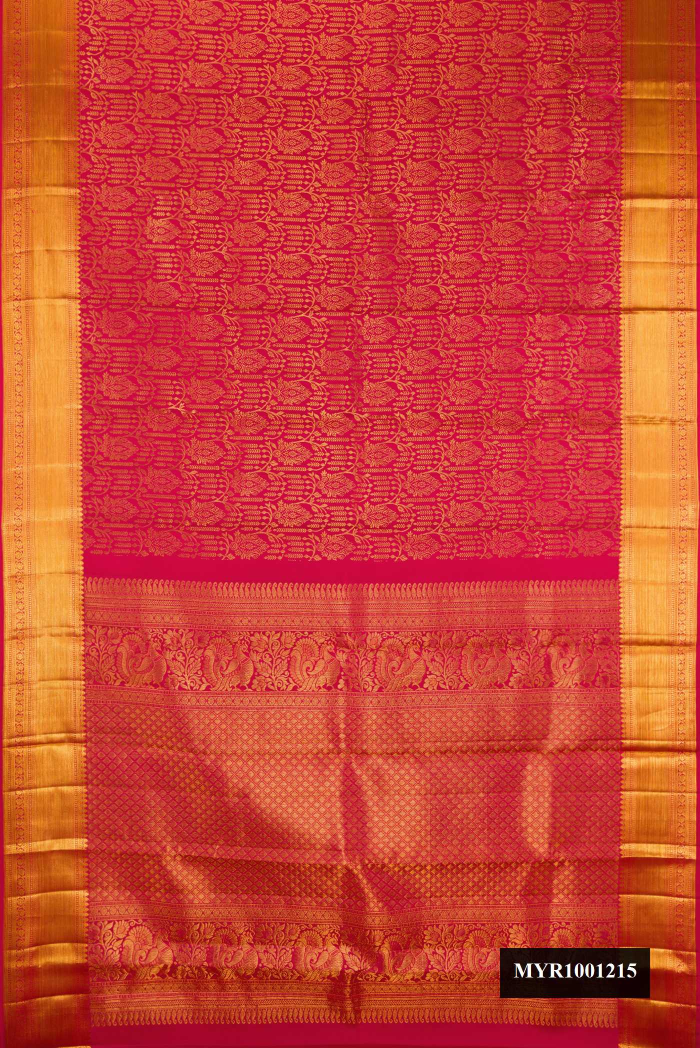 Maroon Dual Tone Kanchipuram Silk Saree with Zari Brocade on the body and Zari Border.  displayed on a mannequin