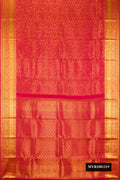 Dark Pink Dual Tone Kanchipuram Silk Saree with Zari Brocade on the body and Zari Border.  displayed on a mannequin