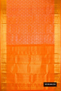 Orange Dual Tone Kanchipuram Silk Saree with Zari Brocade on the body and Fancy Border.  displayed on a mannequin