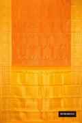 Orange Dual Tone Kanchipuram Silk Saree with Zari Brocade on the body and Zari Border.  displayed on a mannequin