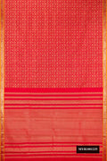 Red Dual Tone Kanchipuram Silk Saree with Zari Brocade on the body and Zari Border.  displayed on a mannequin