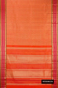 Orange Dual Tone Kanchipuram Silk Saree with Zari Brocade on the body and Zari Border.  displayed on a mannequin