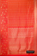 Orange Dual Tone Kanchipuram Silk Saree with Zari Brocade on the body and Fancy Border.  displayed on a mannequin